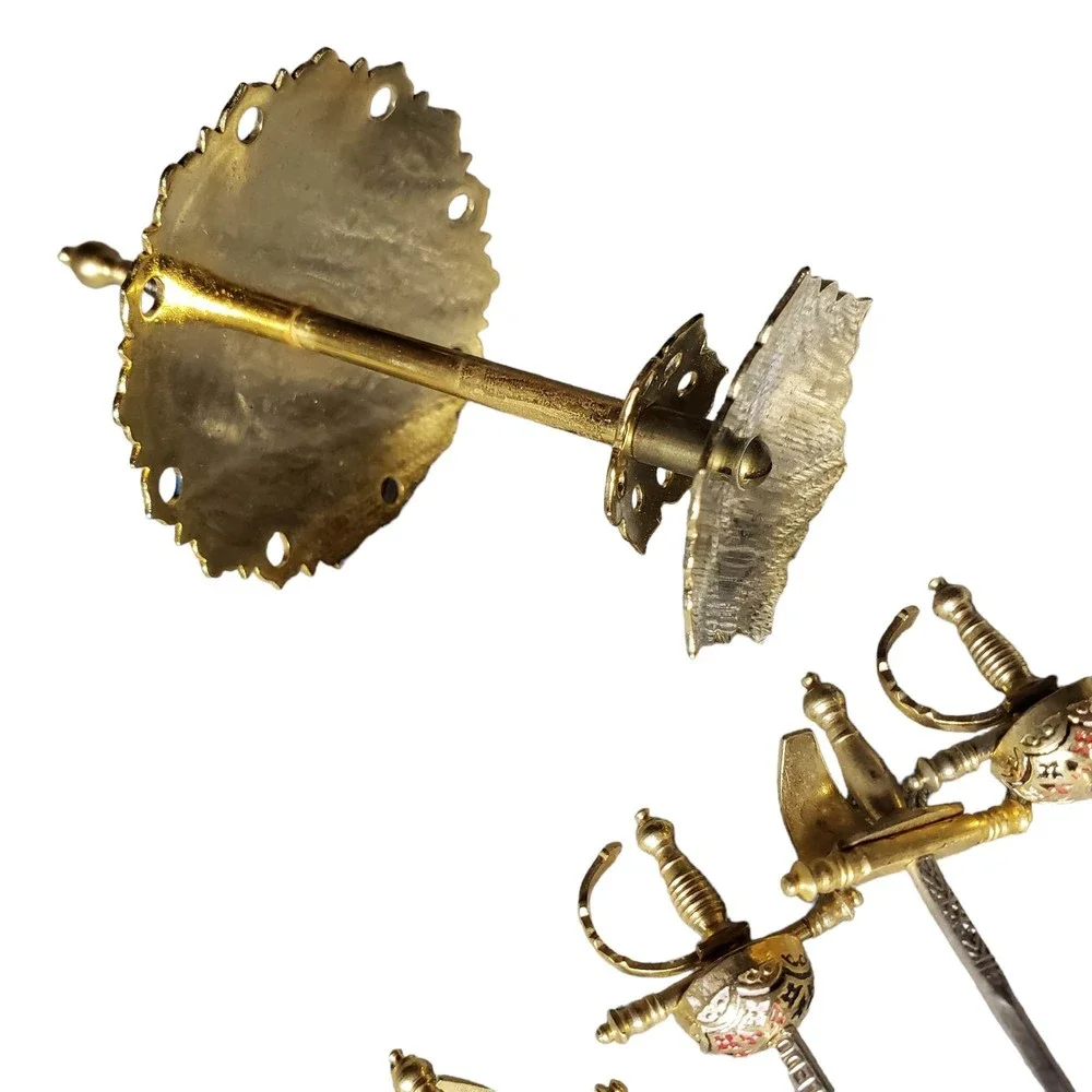 Vintage Brass 8 Sword Appetizer Hors D'oeuvre Pick Set
